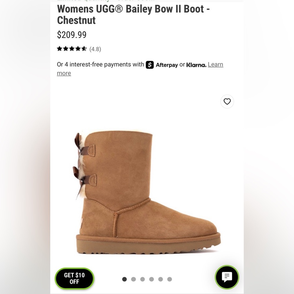 Like NEW! $209 UGG Genuine Shearling Bailey Bow Chestnut Boot 10 - Picture 8 of 8